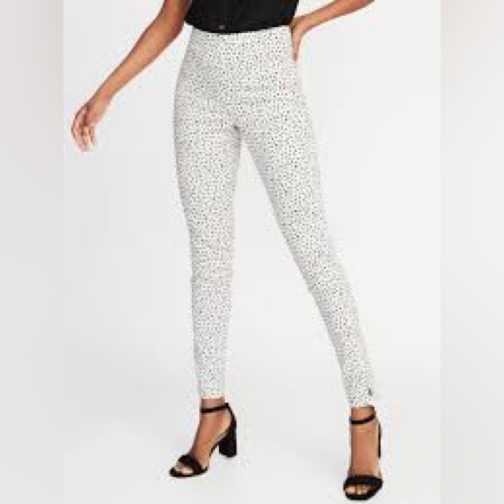 Old Navy Size 10 Black/White Slim Stretch Ankle Side Zip Hollywood Waist Pants